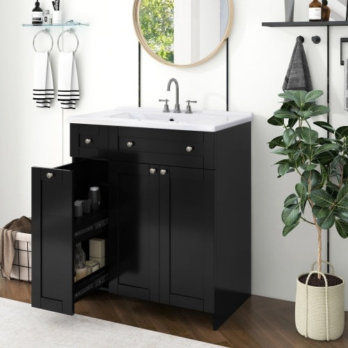 30 Inches  Black Bathroom Vanity With Ceramic Sink Combo