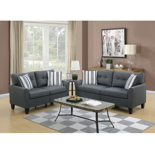 2pc Sofa Set And Loveseat Charcoal Glossy Polyfiber Plywood Solid Pine